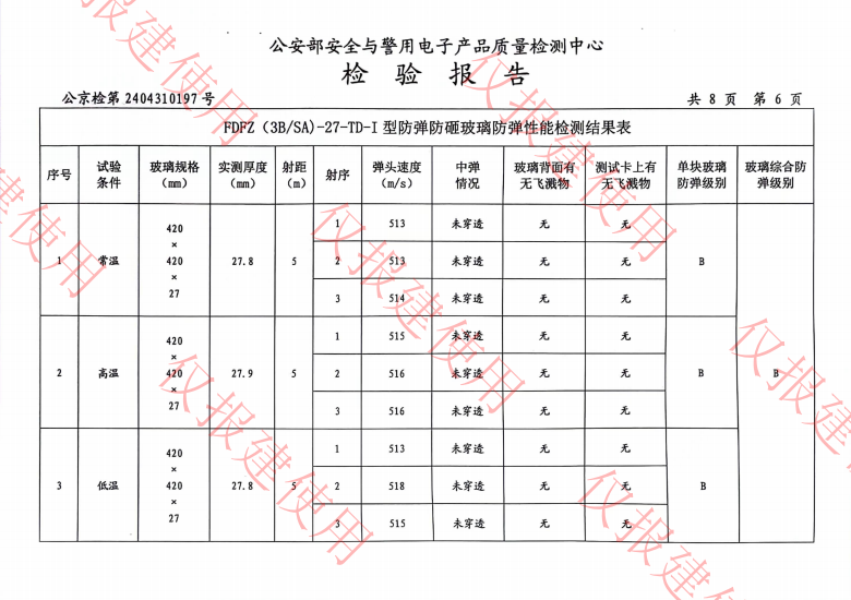 防彈玻璃檢驗報告